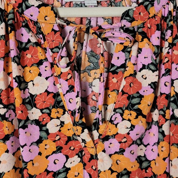 LOFT Petites Womens Floral Peasant Puff Sleeve Cottagecore Front Tie Work Top LP - Picture 6 of 9